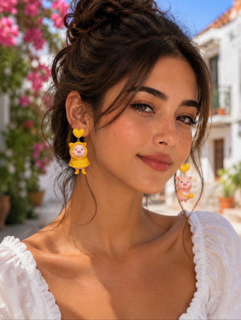 Charming Heart & 3D Piggy Mismatched‎ Drop Earrings - Versatile Accessories - Picture 7 of 11